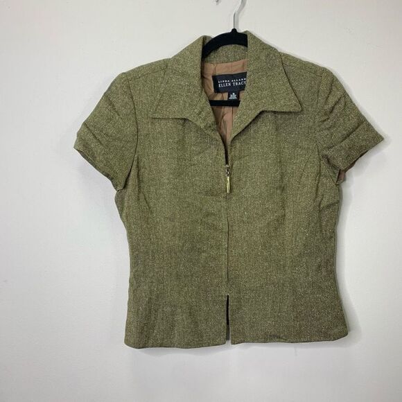 Linda Allard Ellen Tracy Wool Silk Mix Zipper Short Sleeve Blazer Jacket Size 10 - Picture 5 of 5